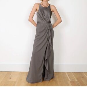 White by Vera Wang Charcoal Evening Gown Chiffon Ruffles Dress Size 12 Romantic